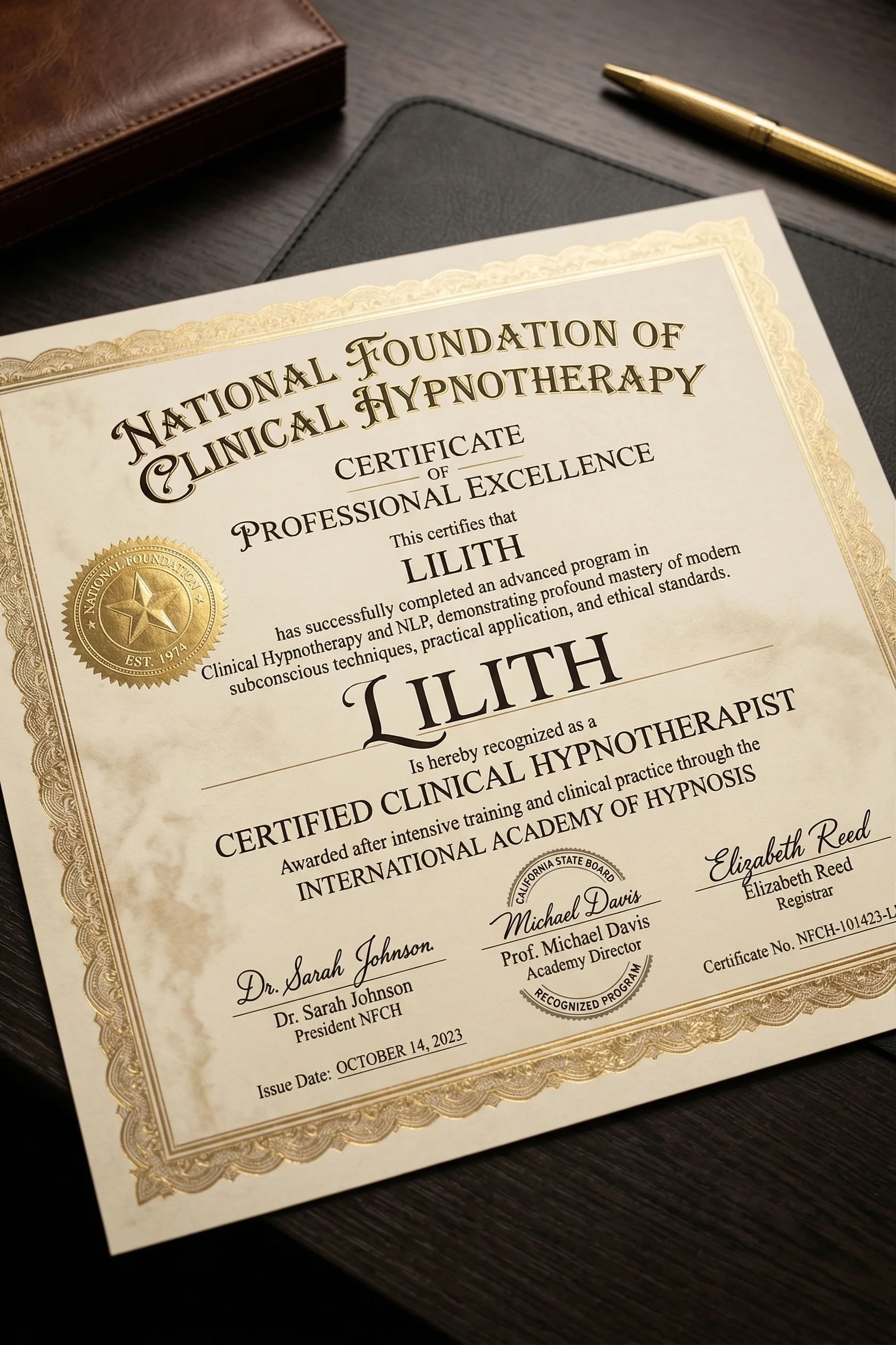 Диплом сертифицированного гипнотерапевта - Лилит